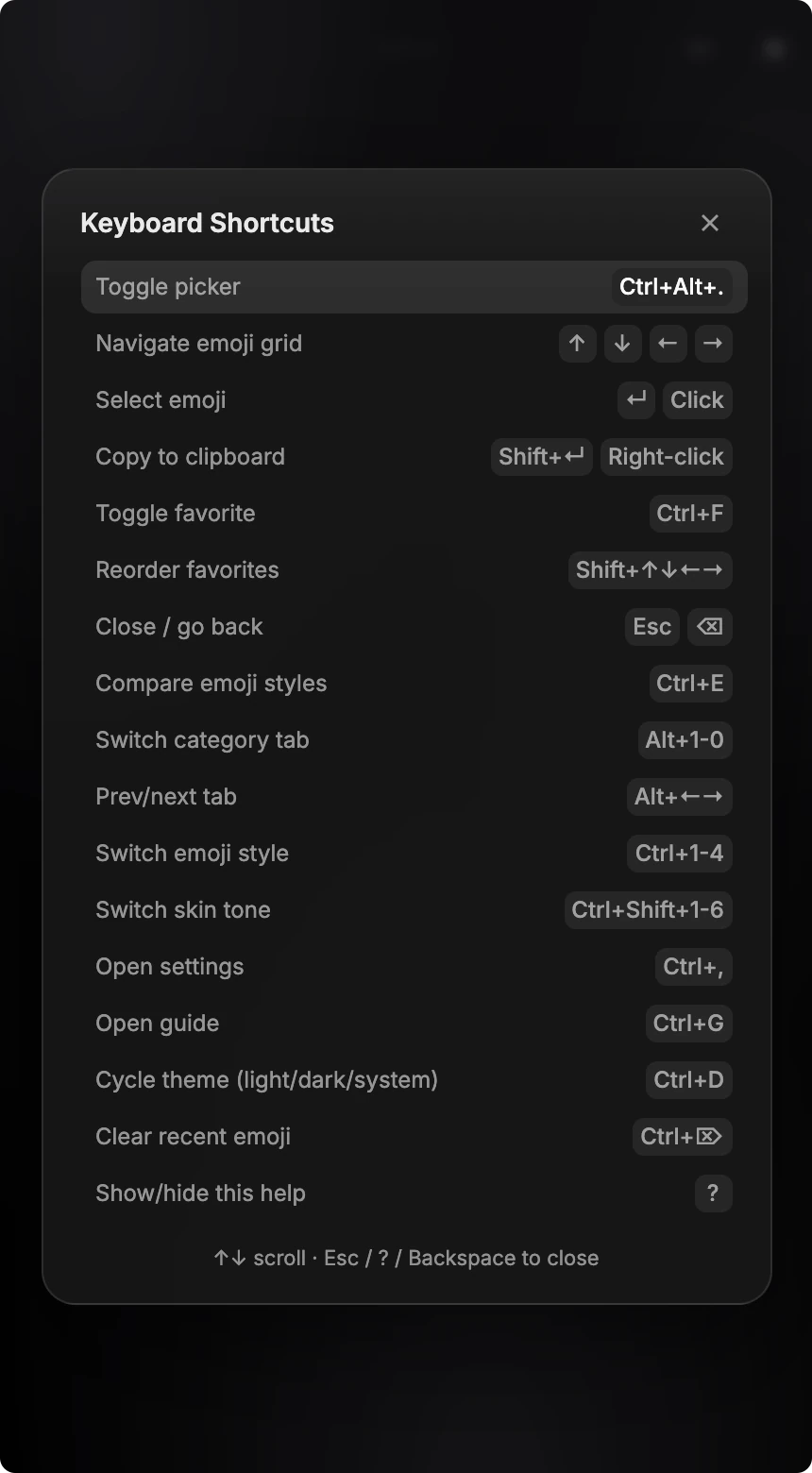 Shortcut help overlay