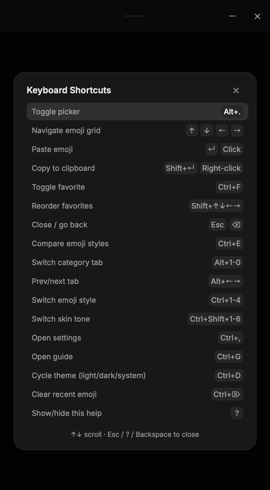 Shortcut help overlay