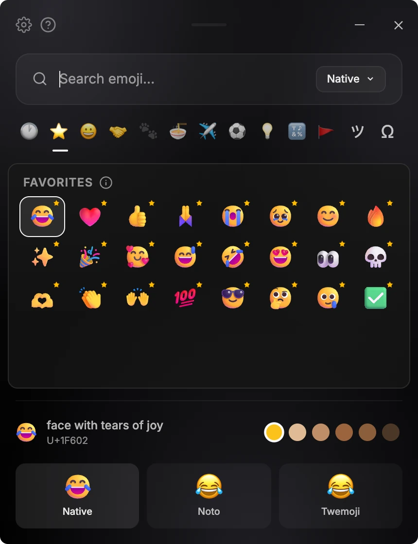 One emoji shown in the Native, Noto, and Twemoji styles in Easymoji