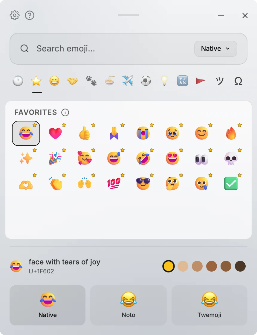 One emoji shown in the Native, Noto, and Twemoji styles in Easymoji